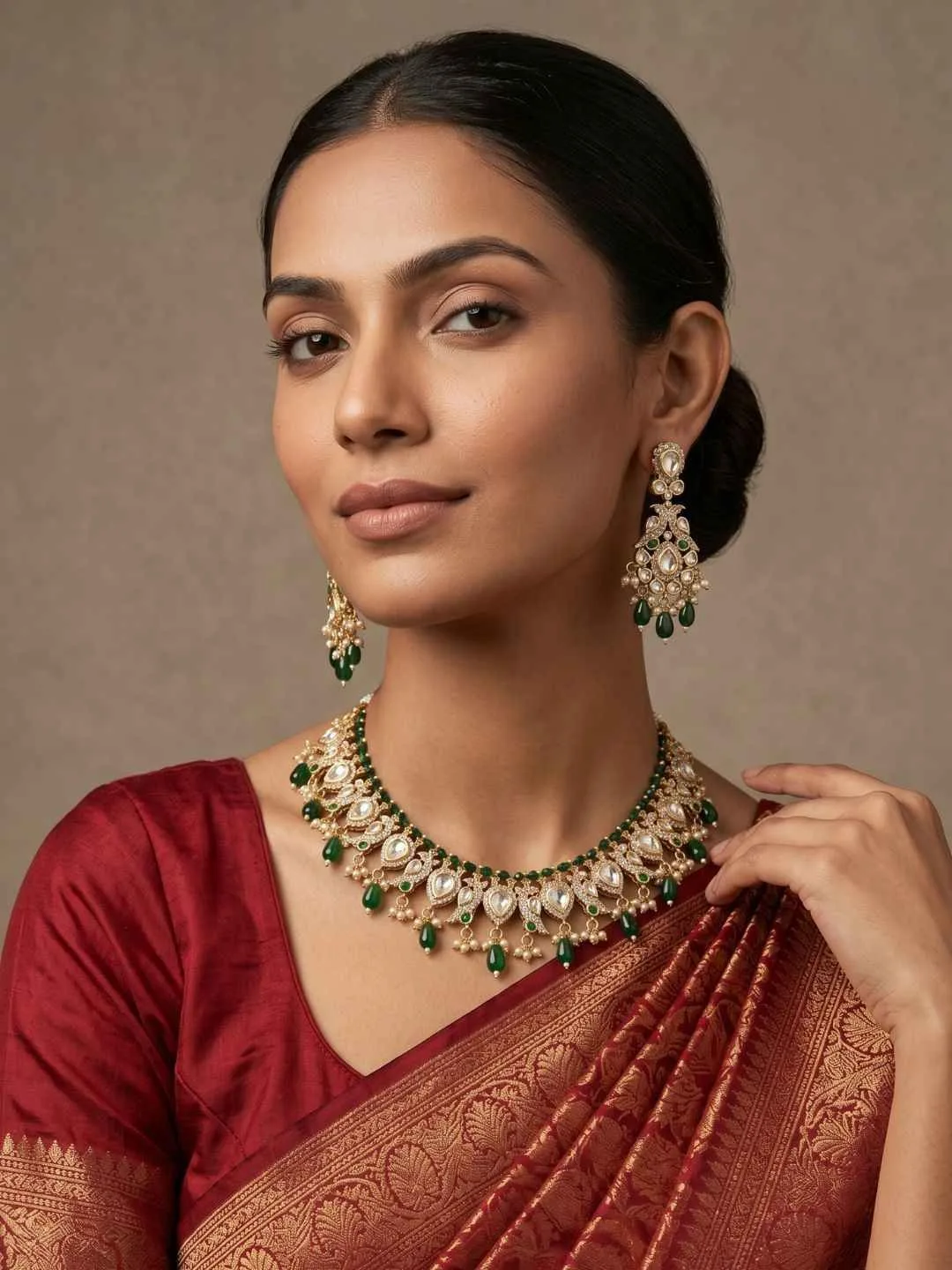 Designer Peacock Design Polki Necklace Set For Weddings And Parties