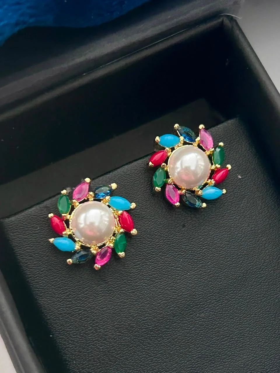 Multicolor Pearl Floral Stud Earrings for Women