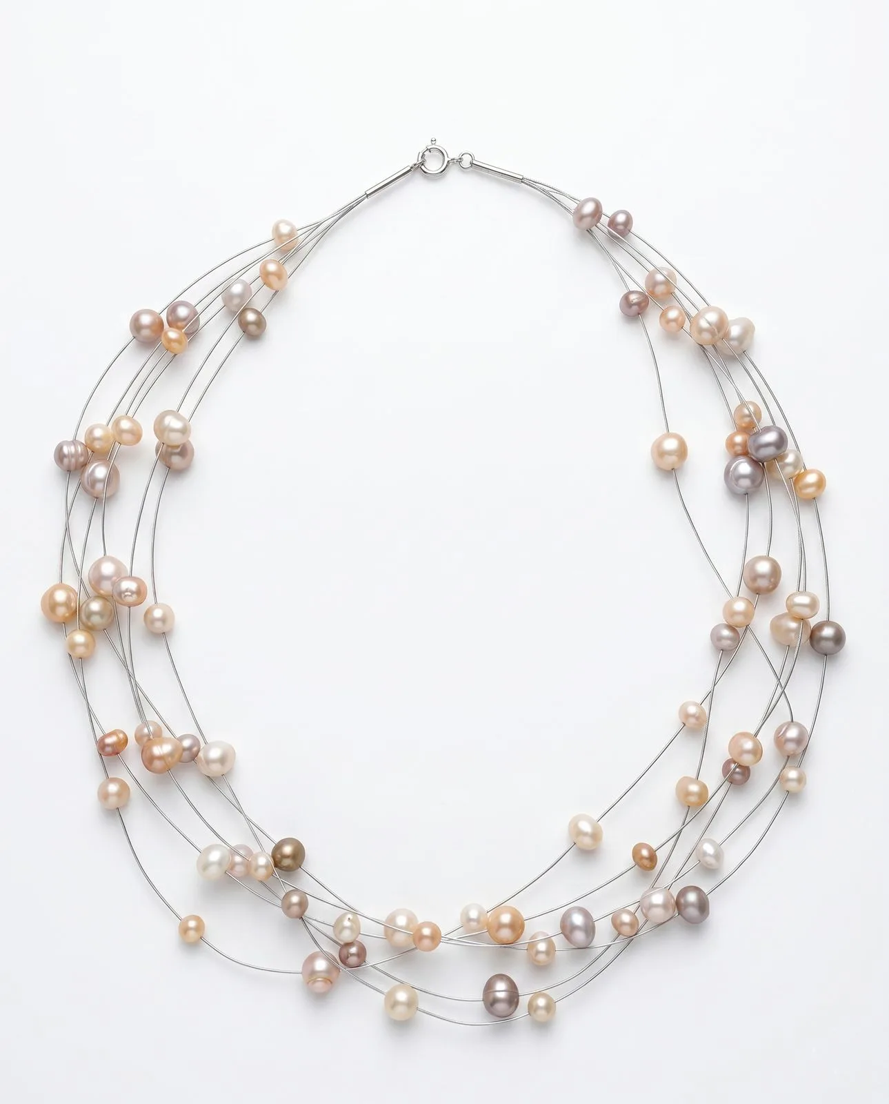 Multicolor Floating Freshwater Pearl Multi-Strand Necklace