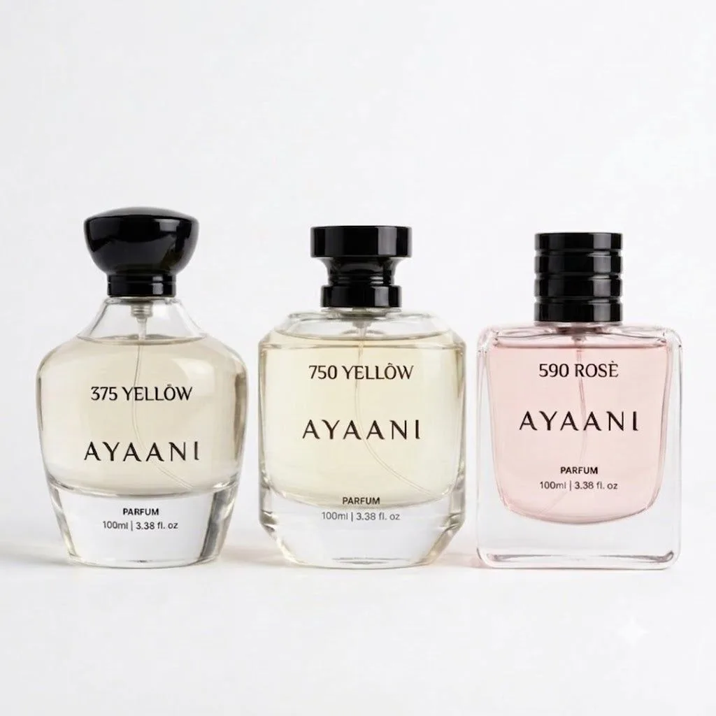 AYAANI Signature Trio – Pack of 3 375 Yellow, 750 Yellow & 590 Rosé Luxury Parfum Gift Set for Men & Women | 3 x 100ml