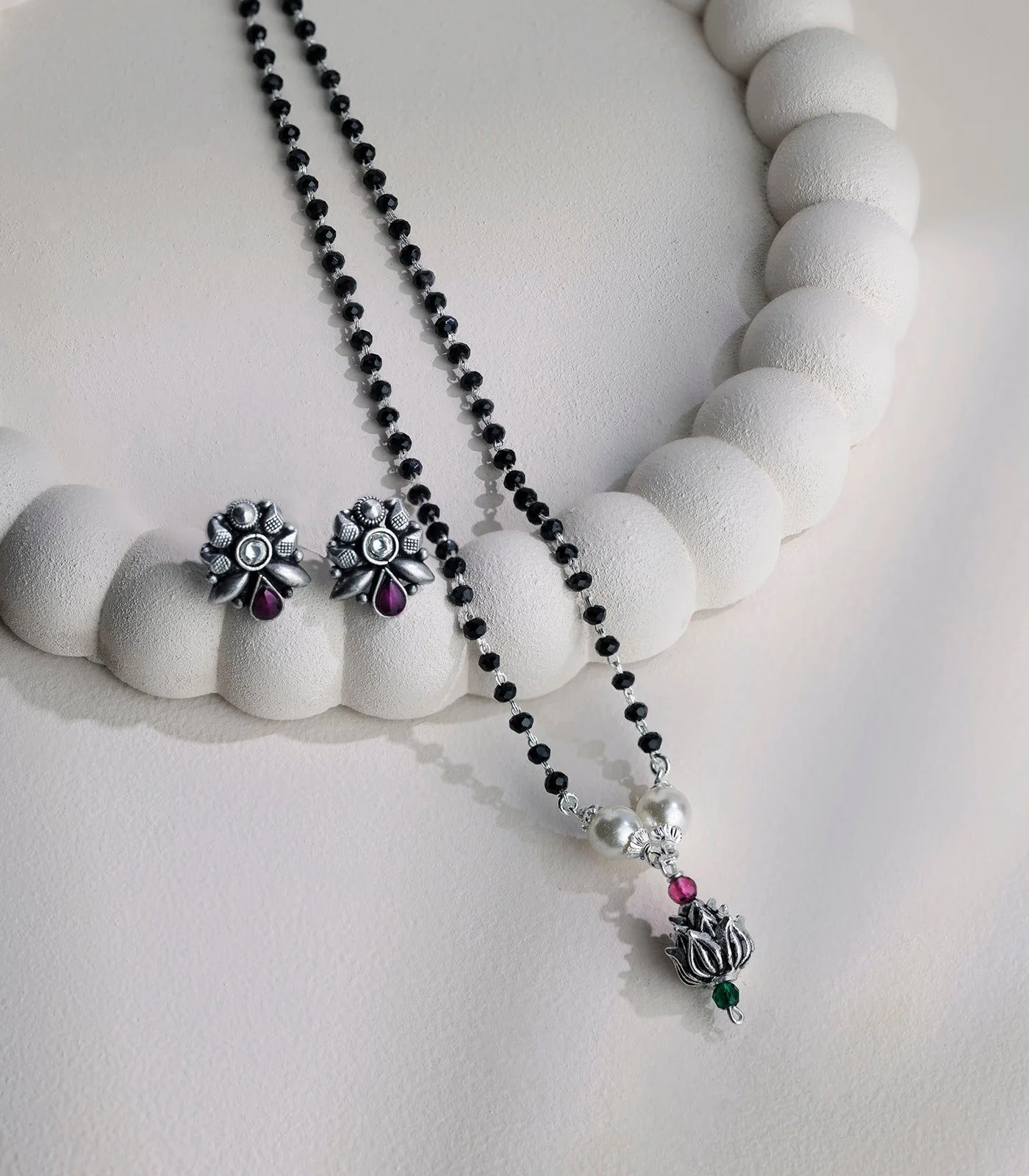 Floral Bloom Antique Mangalsutra Set (Silver)
