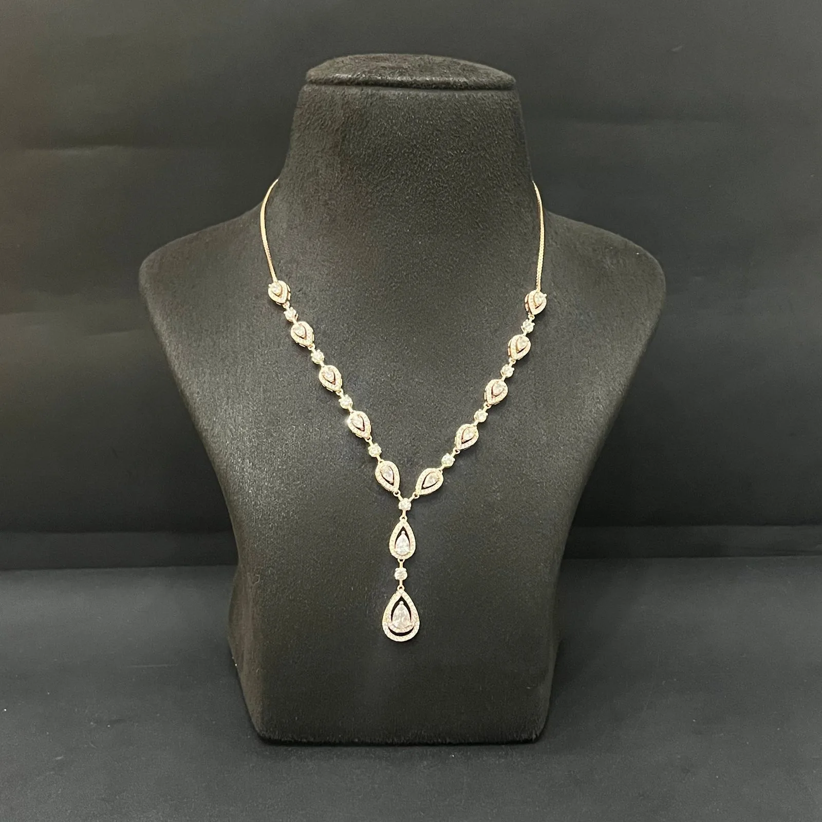 Silver Neckalce Designer Cz American Diamond Rosegold Finished
