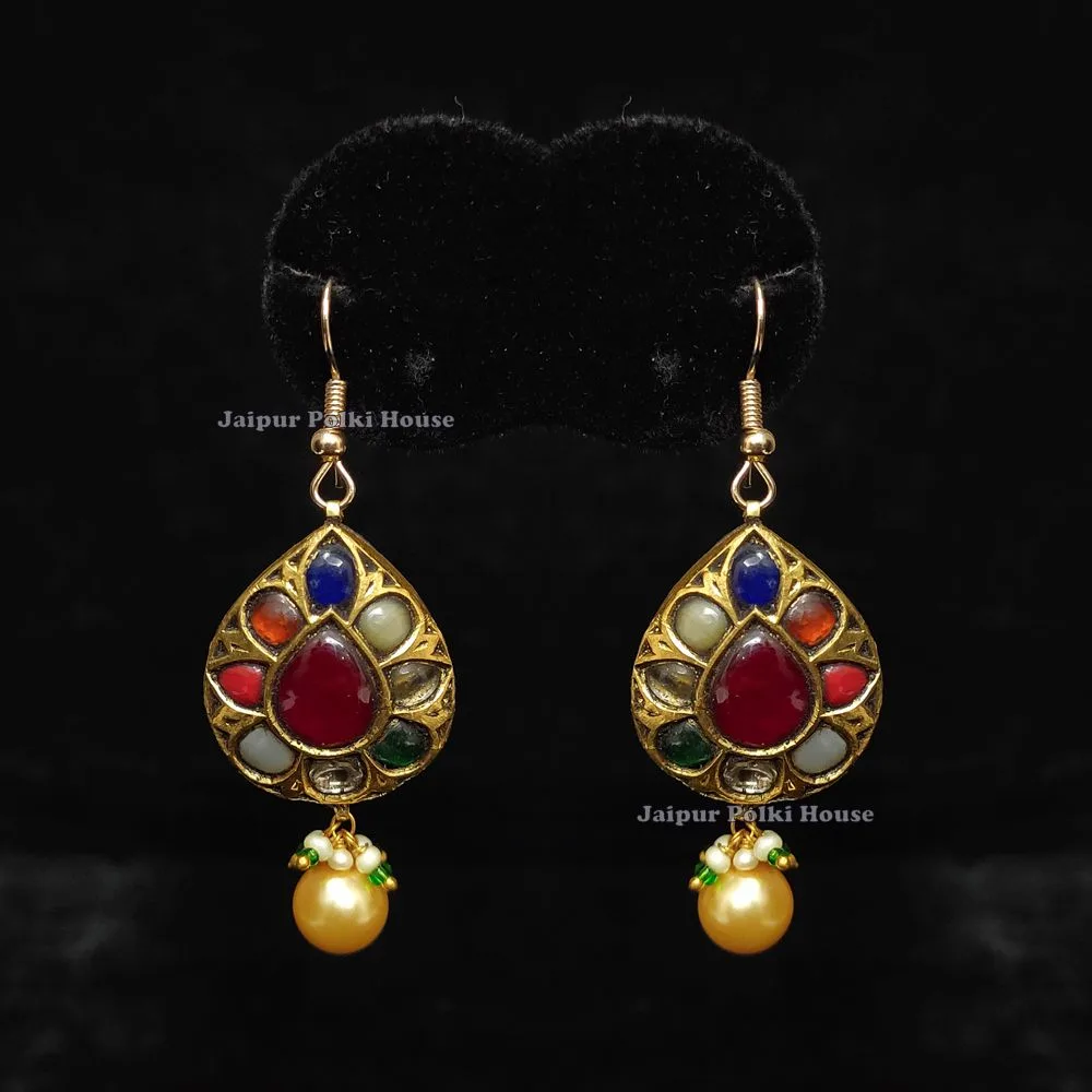 Diamond Polki Kundan Navratna Jadau Earrings ER246