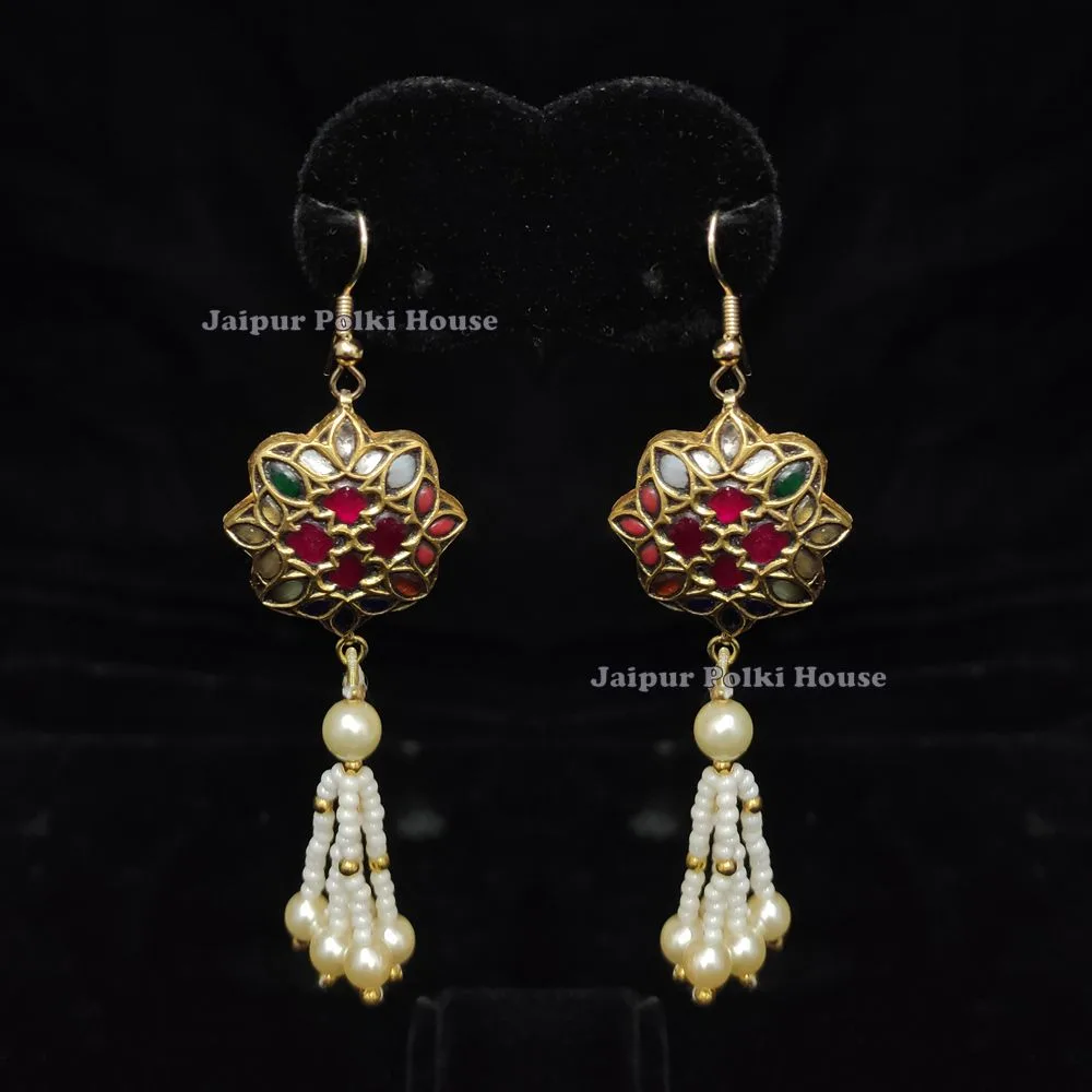 Jadau Diamond Polki Gold Navratna Earrings ER247