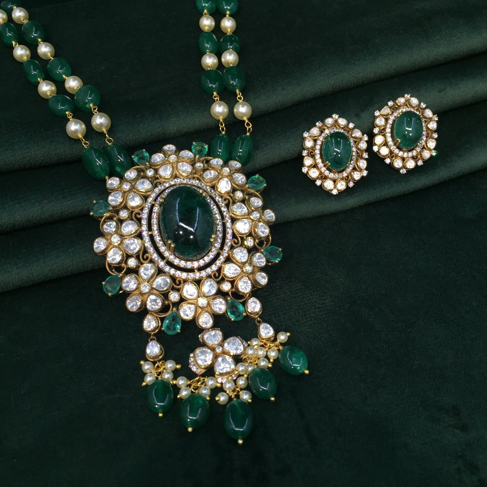 925 Silver Pendant Set with Lab Grown Emeralds