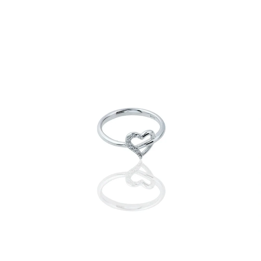 Open Heart CZ Silver Ring