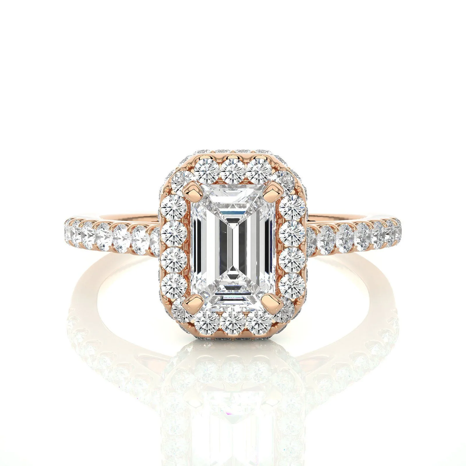 Emerald Shaped Solitaire Ring with Studded Diamond