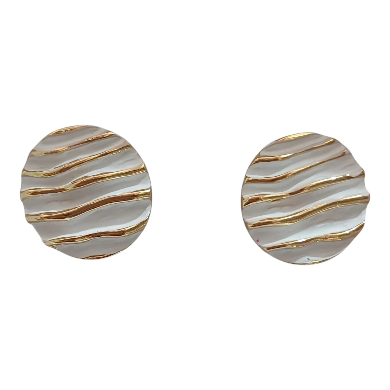 ✨ Korean Handcrafted Ceramic Abstract Circle Design White and Gold Colored Stud Earrings for Girls & Women ✨