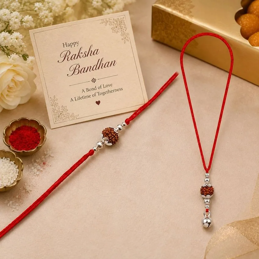 Rudraksh Ghooghri Lumba Bhaiya Bhabhi Rakhi Set