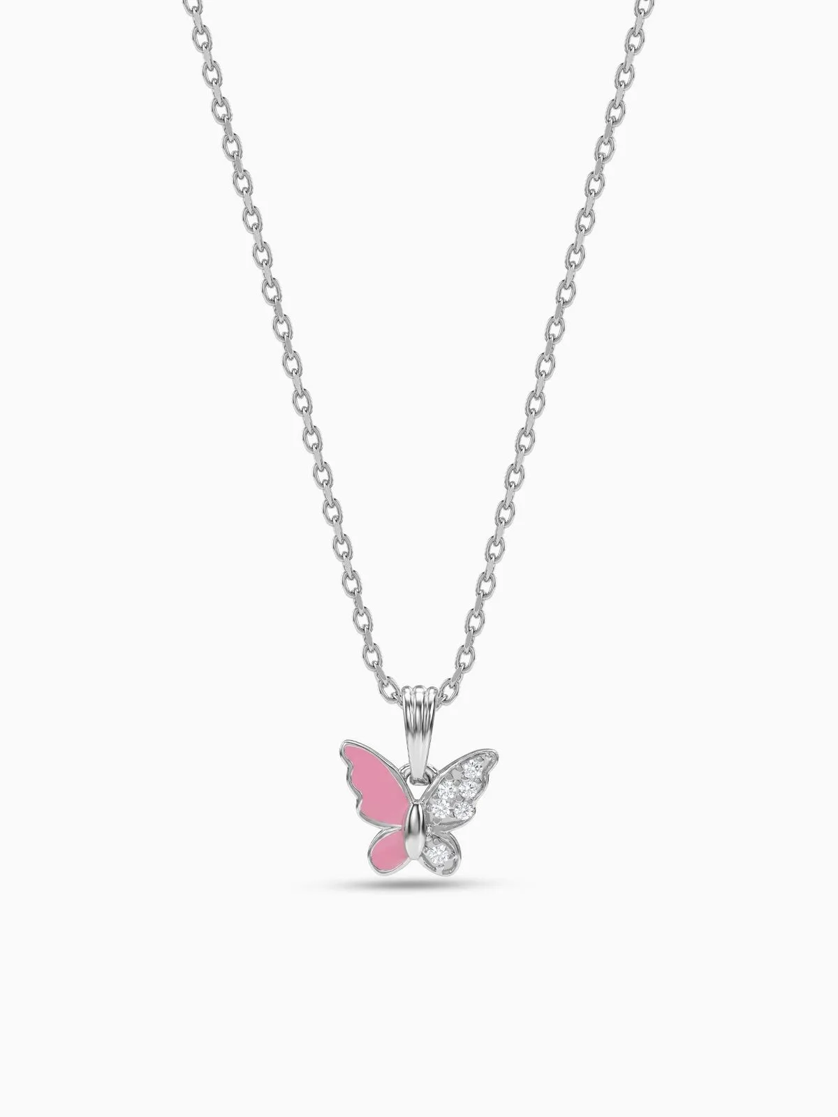 Silver Flutter In Blush Kids Pendant With Link Chain