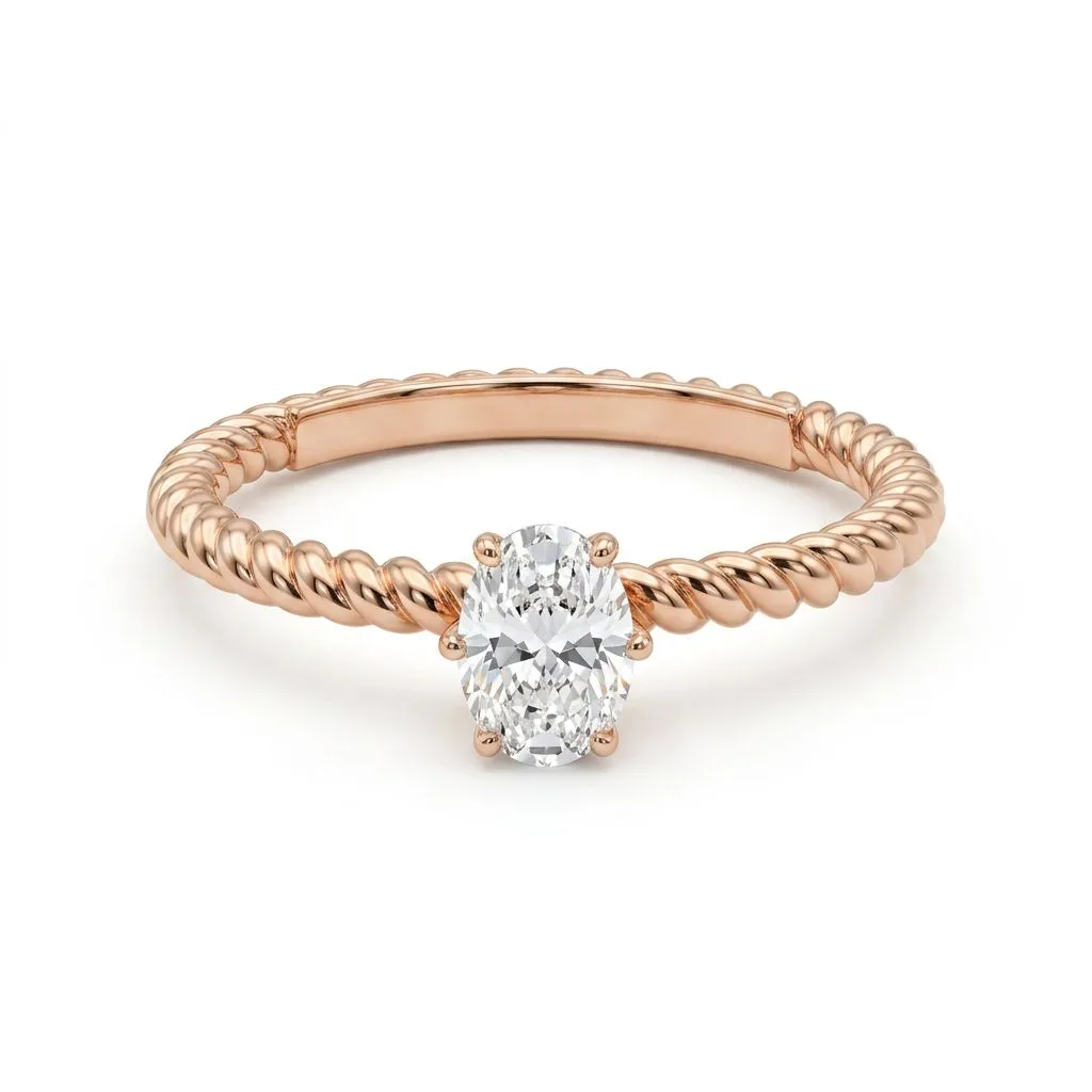 Oval Solitaire Twisted Band Diamond Engagement Ring