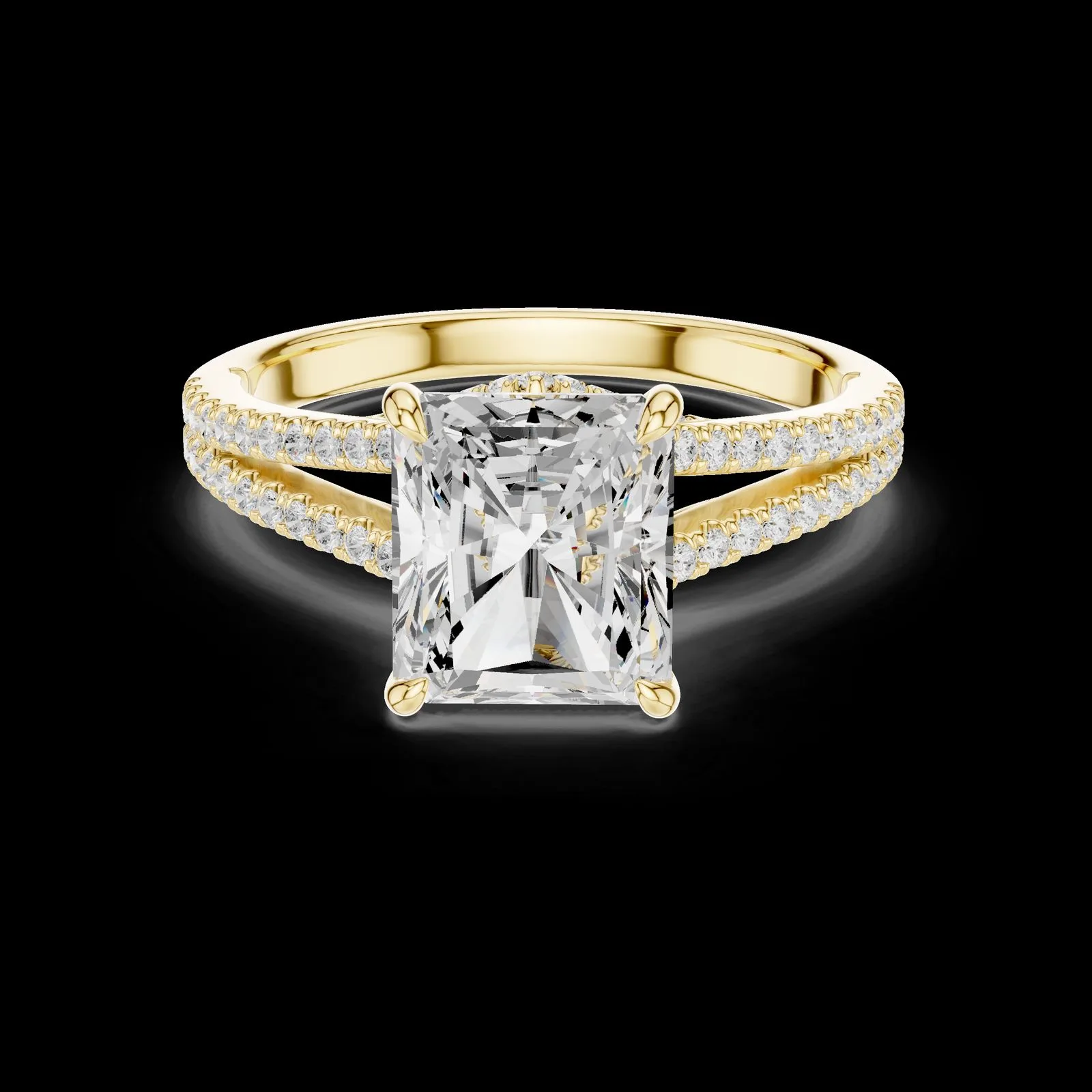 Double Band Engagement Ring with Radiant-Cut Center Diamond