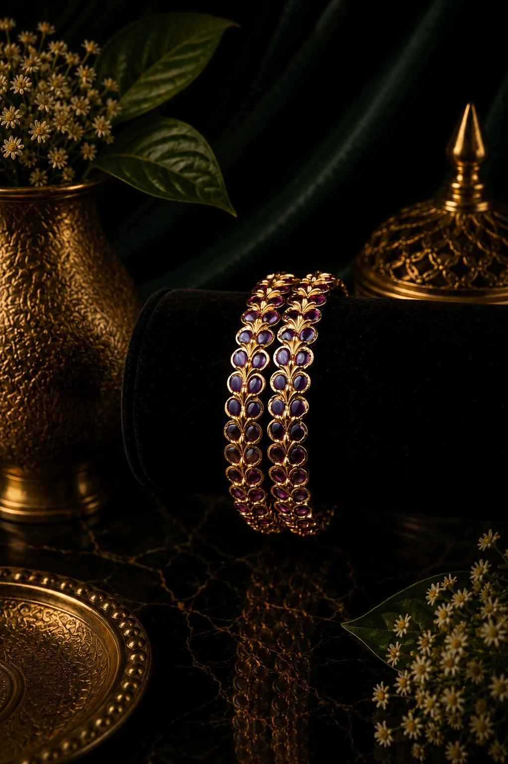 Mate Ruby Lotus Leaf Slim Bangle Pair