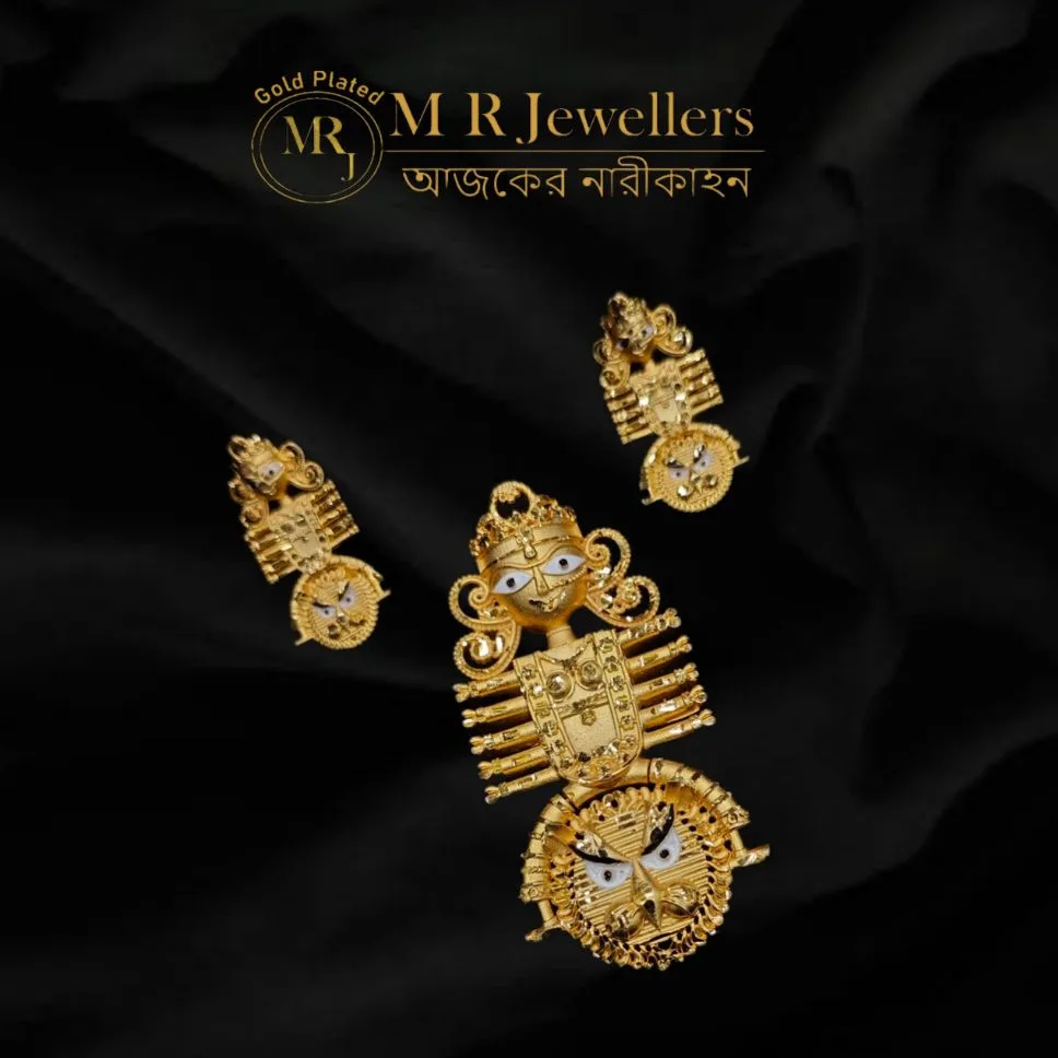 Mahisasuramardini Meenakari Pendant Set