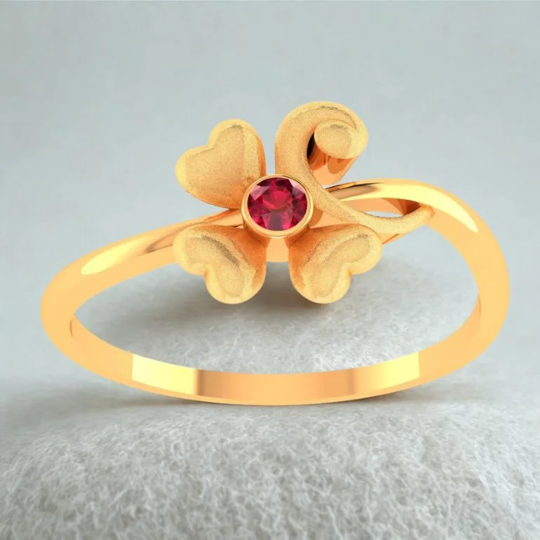 14KT Gold Heart Bloom Women’s Ring with Stone