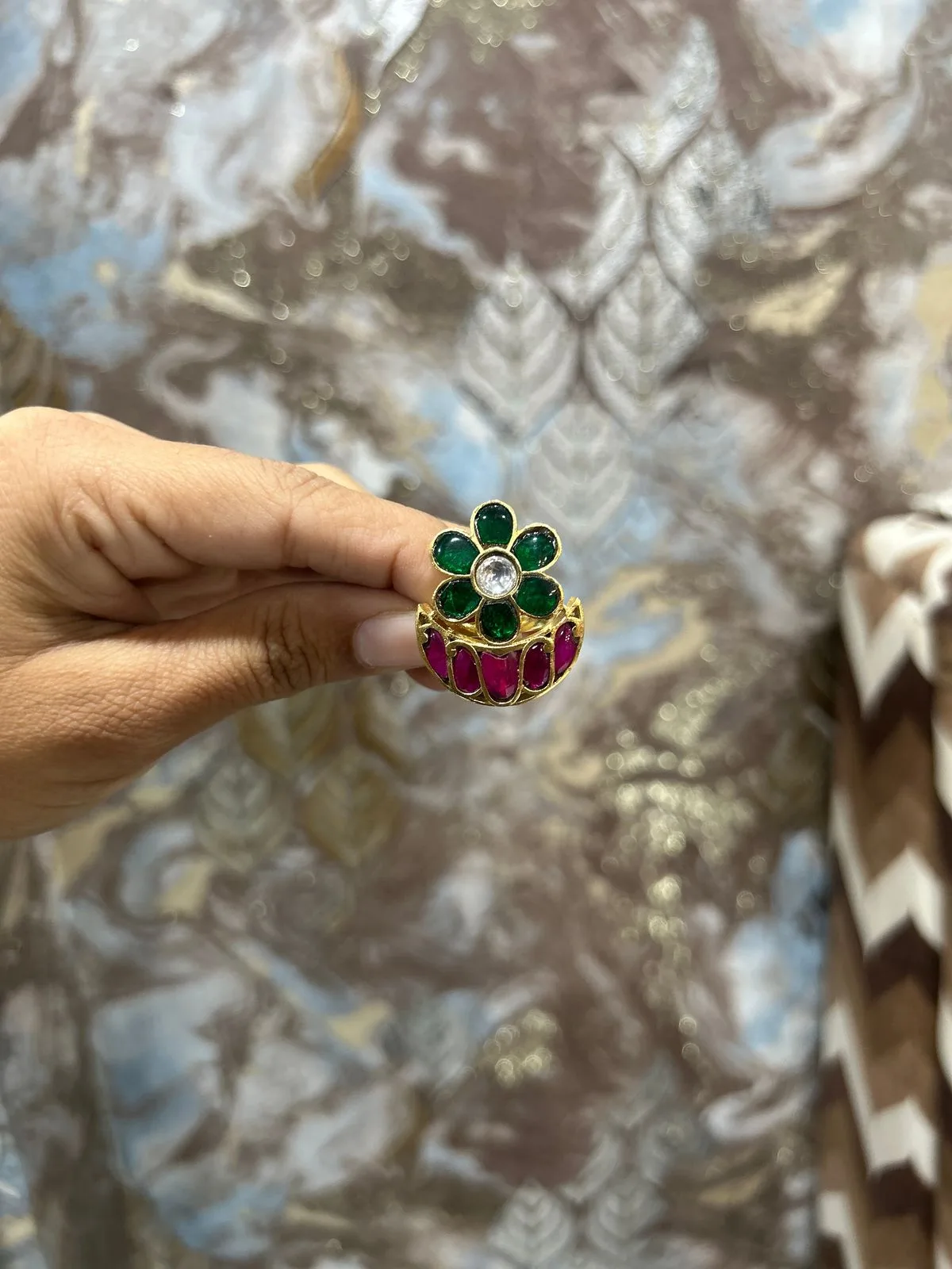 Emerald Bloom Ruby Kundan Ring