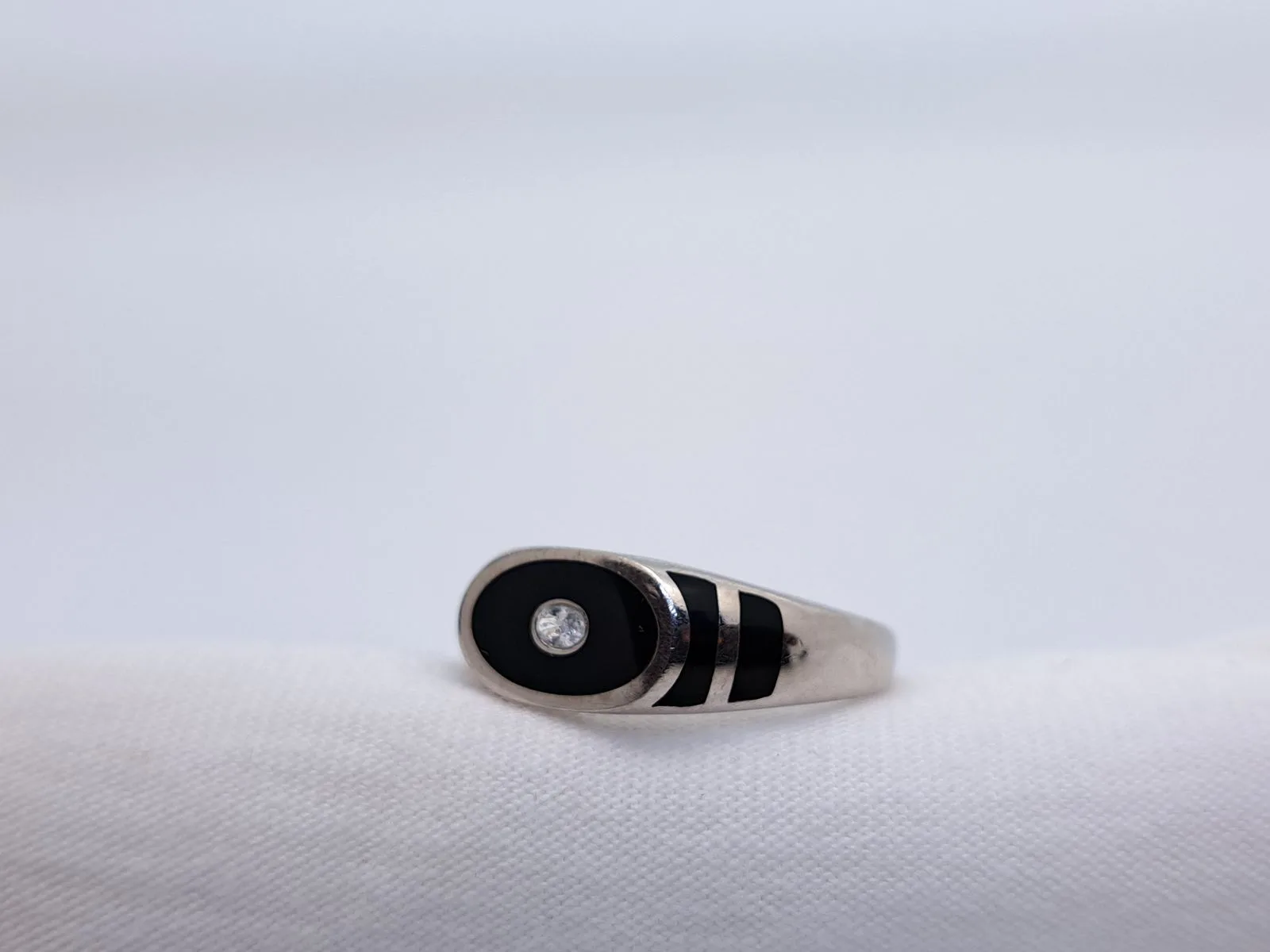 Silver Black Band Ring with a AD stone