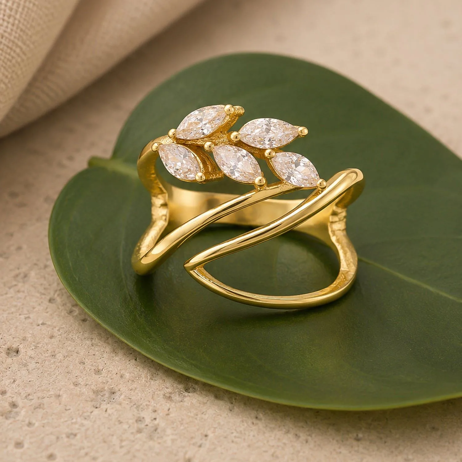 Leafy Affair Delicate Petal Cluster Ring
