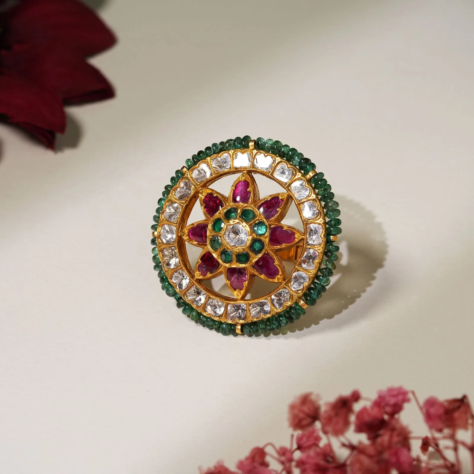 22KT Gold Heritage Polki Floral Ring for Women – Bridal Wear