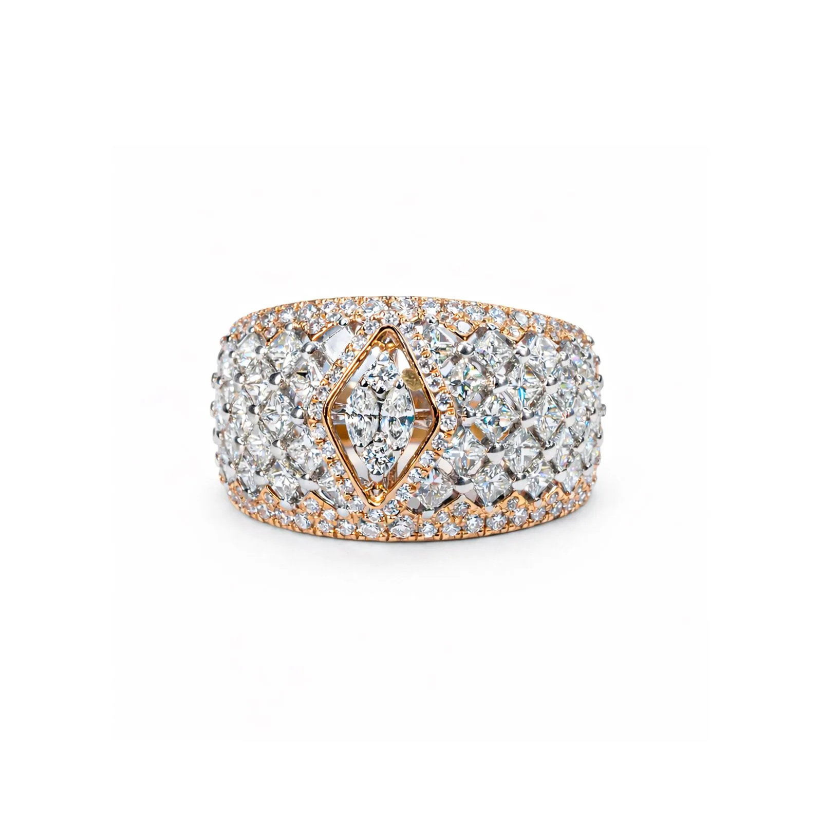 Yara 18K Rose Gold Wide Diamond Cluster Band Ring