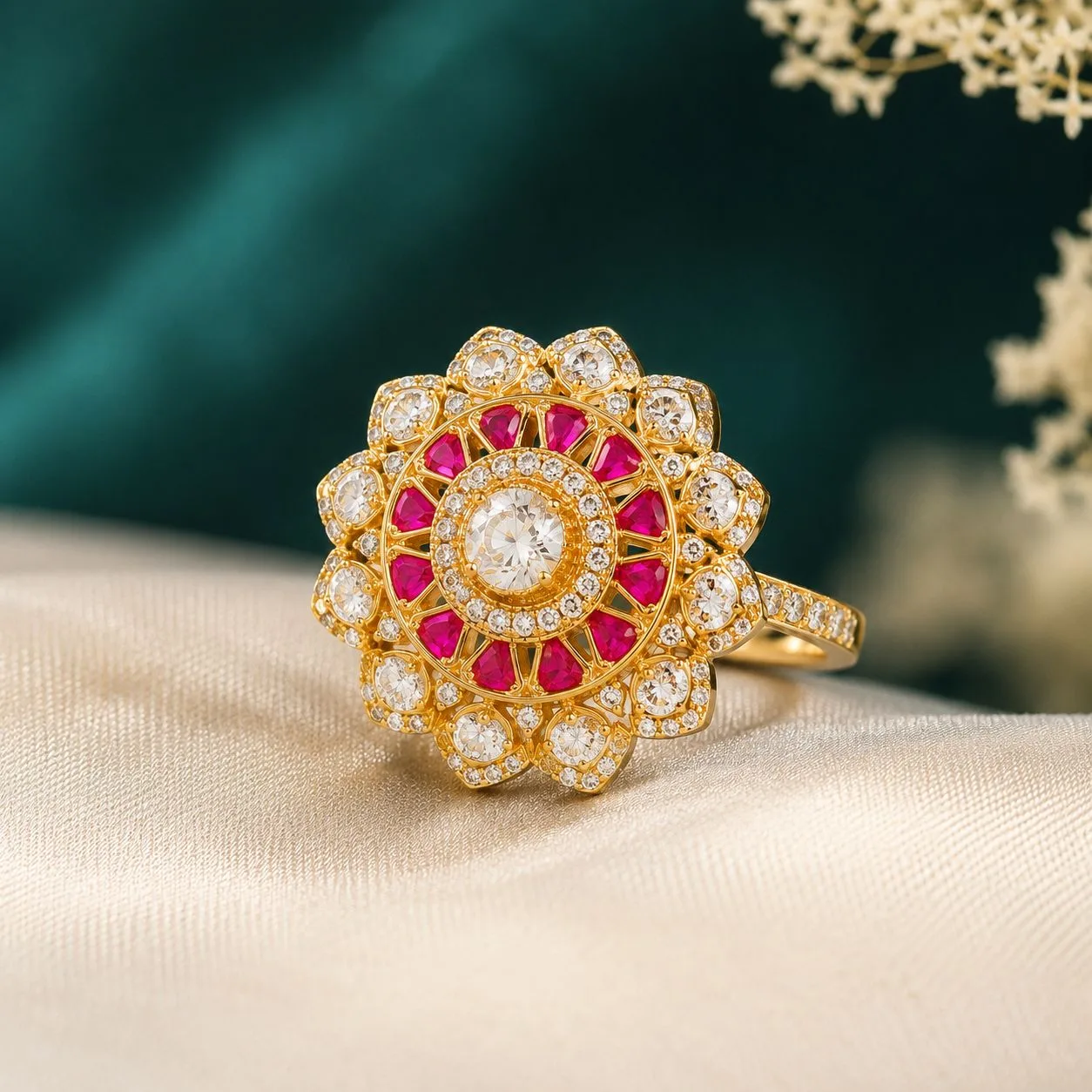 Heer Moti Moissanite Polki Ring (18kt Gold Plated)