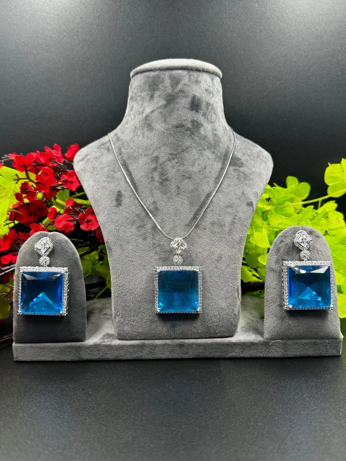 CZ Pendant Set-paled turquoise