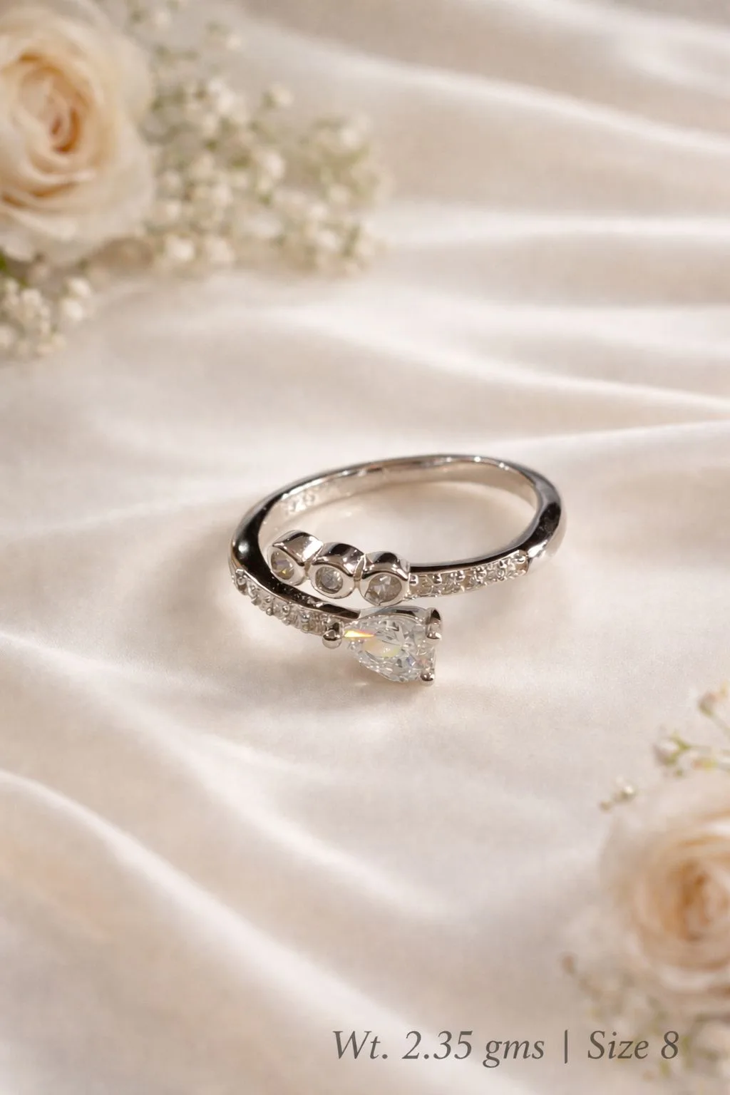 Stylish Silver Ring with AD – Size 8