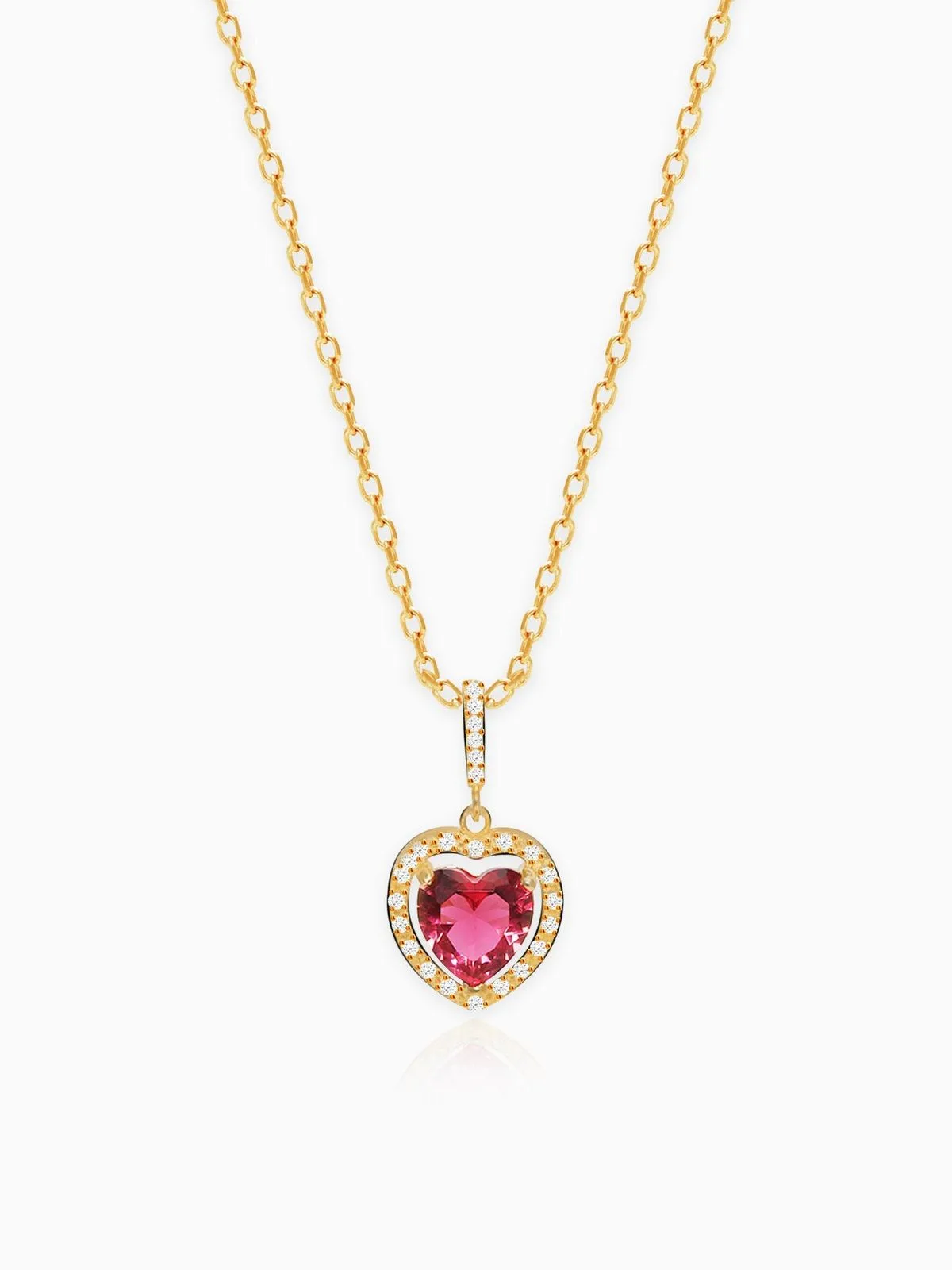 Golden Crimson Heart Pendant with Link Chain