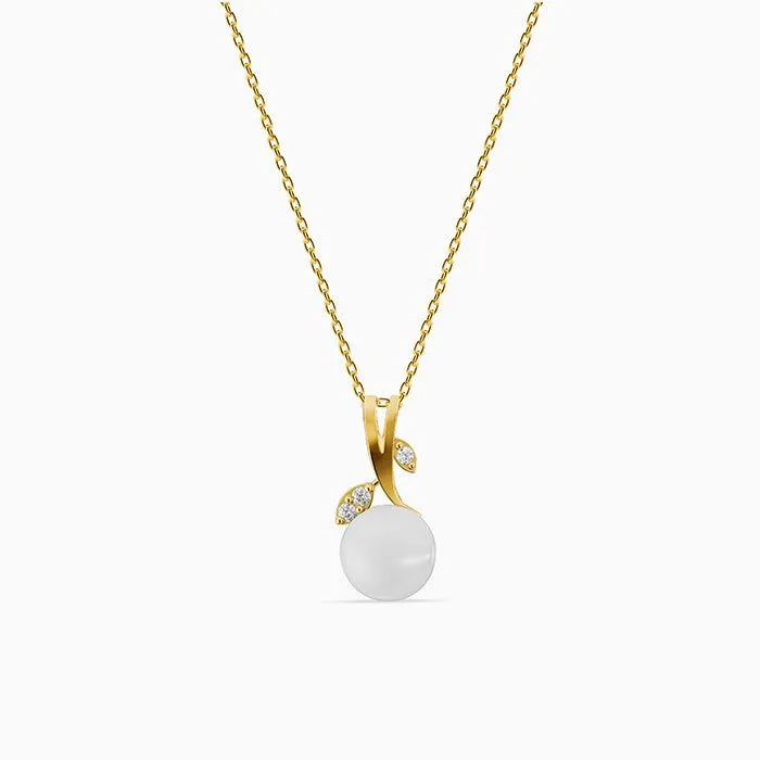 Golden Constance Flora Pearl Pendant with Link Chain