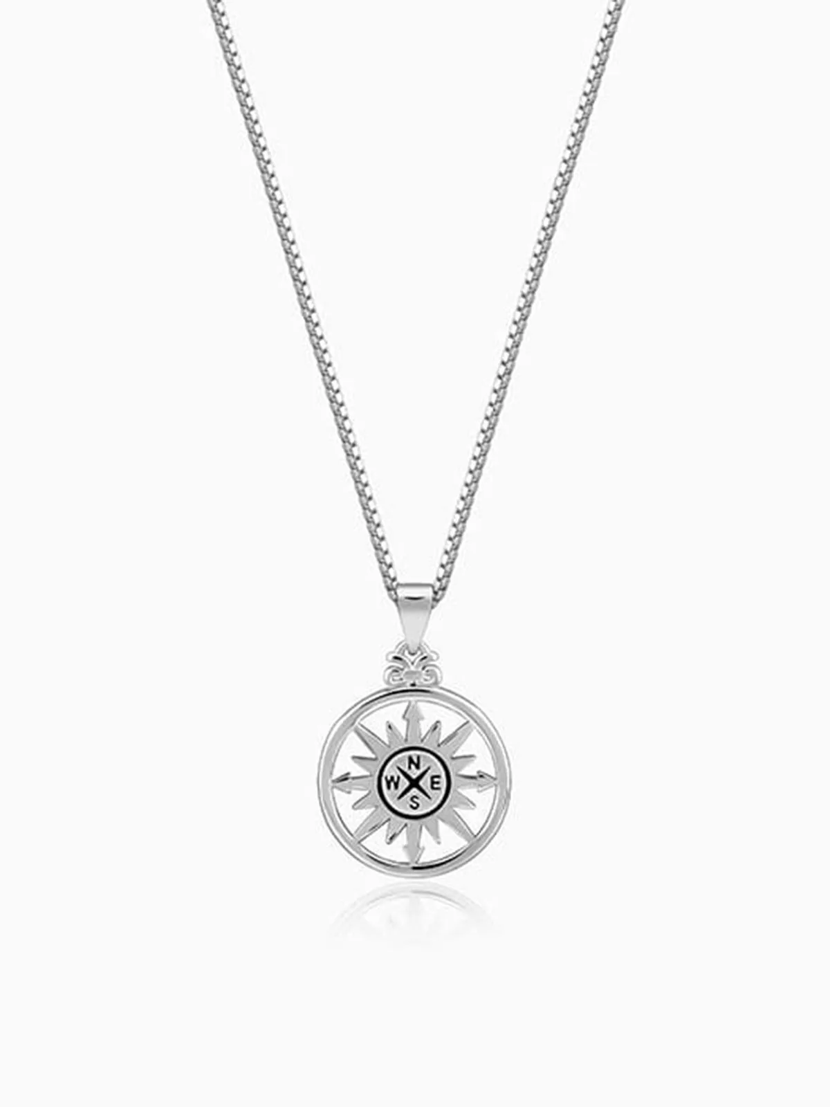 Silver Compass of Life Pendant with Box Chain For Him