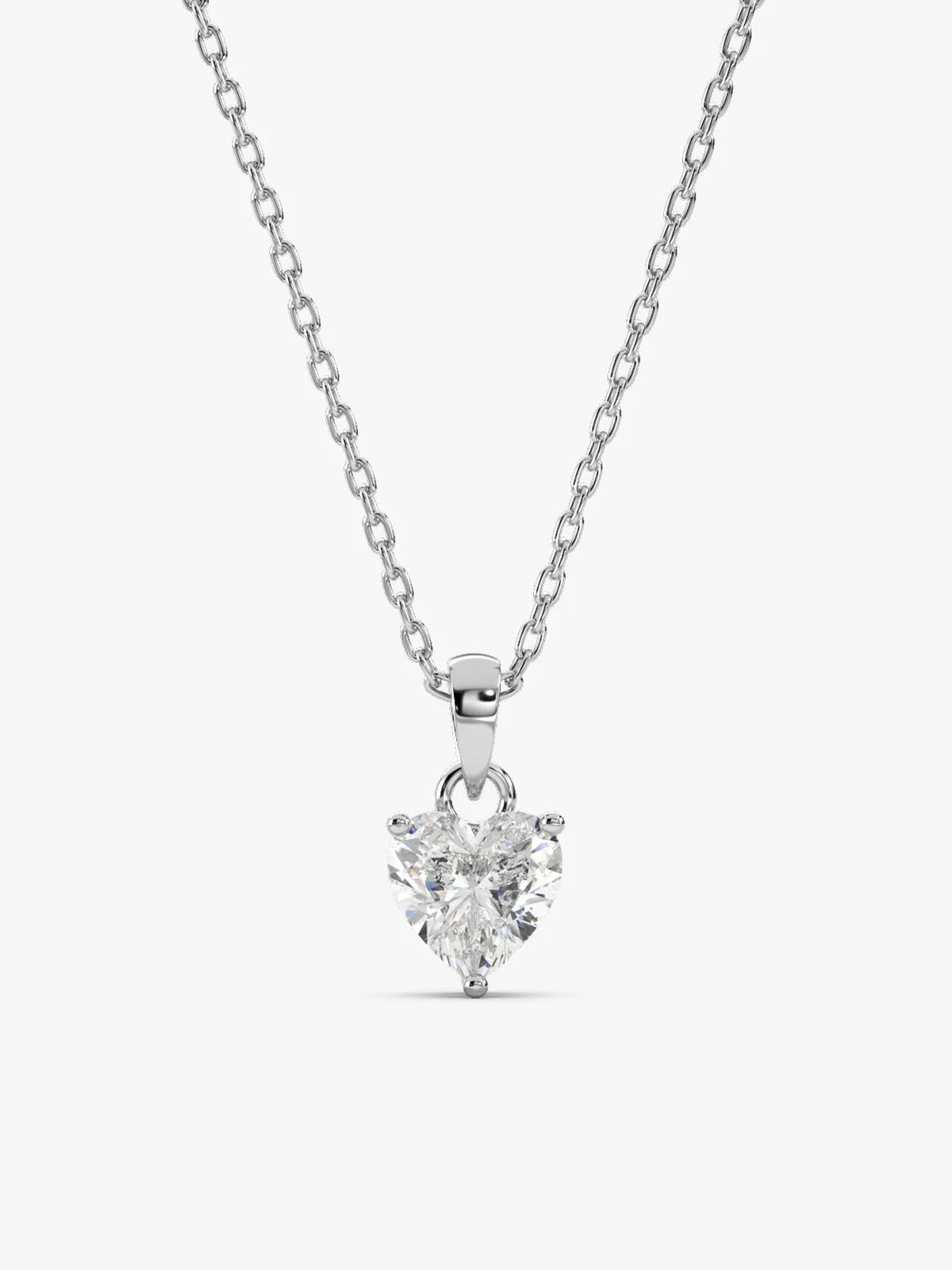 Silver Solitaire Heart Pendant with Link Chain