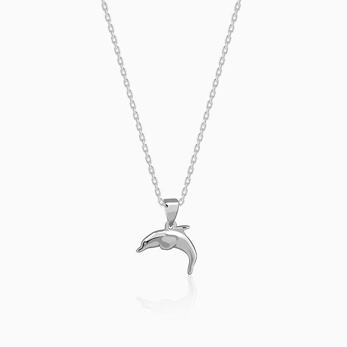 Silver Smiling Dolphin Pendant With Link Chain