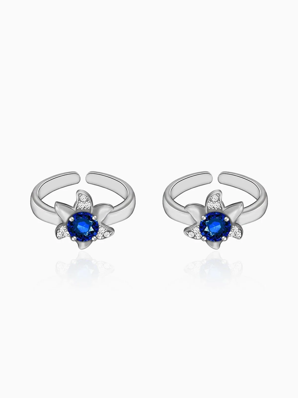 Silver Blue Blooming Toe Ring